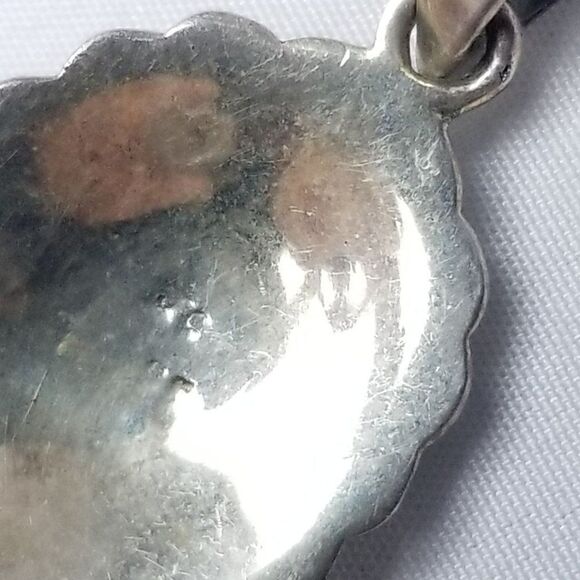 Vintage JC Signed Sterling Silver Turquoise Oval Shape Pendant, Estate - Picture 4 of 7